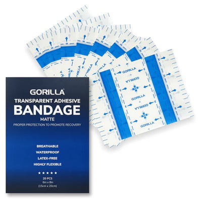 Transparent Aftercare Bandage (Pre-Cut Sheets) - 20 Sheets - 6" x 8" (15cm x 20cm) - Matte